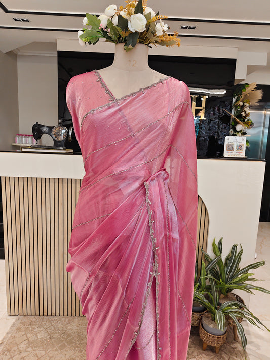 Onion Pink Tissue Saree