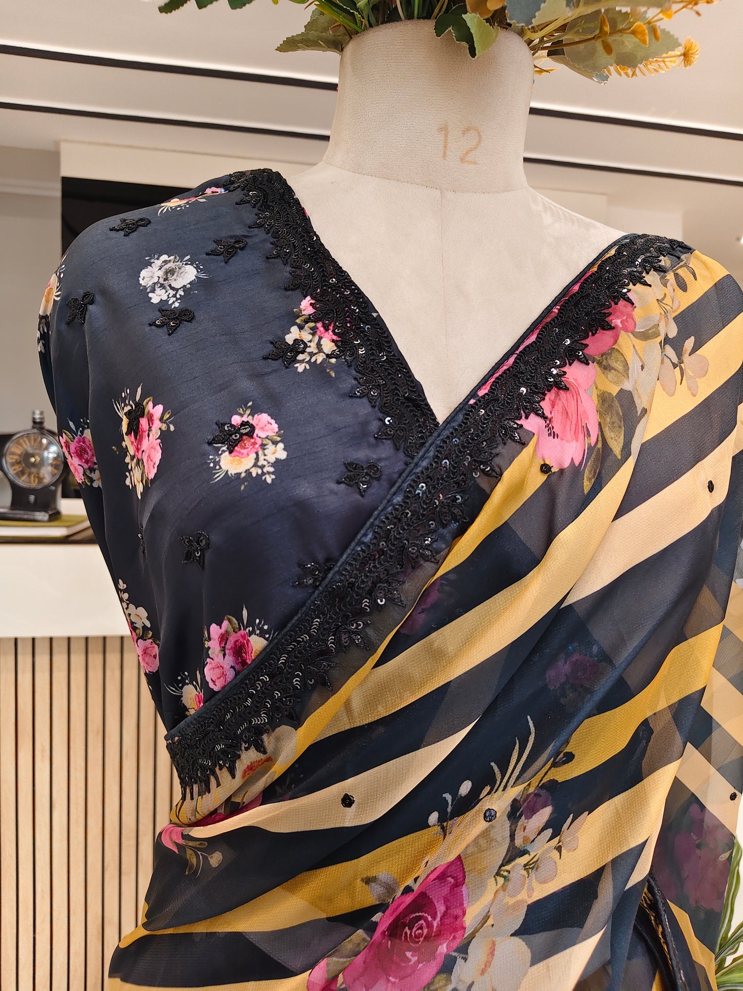 Black Floral Georgette Saree