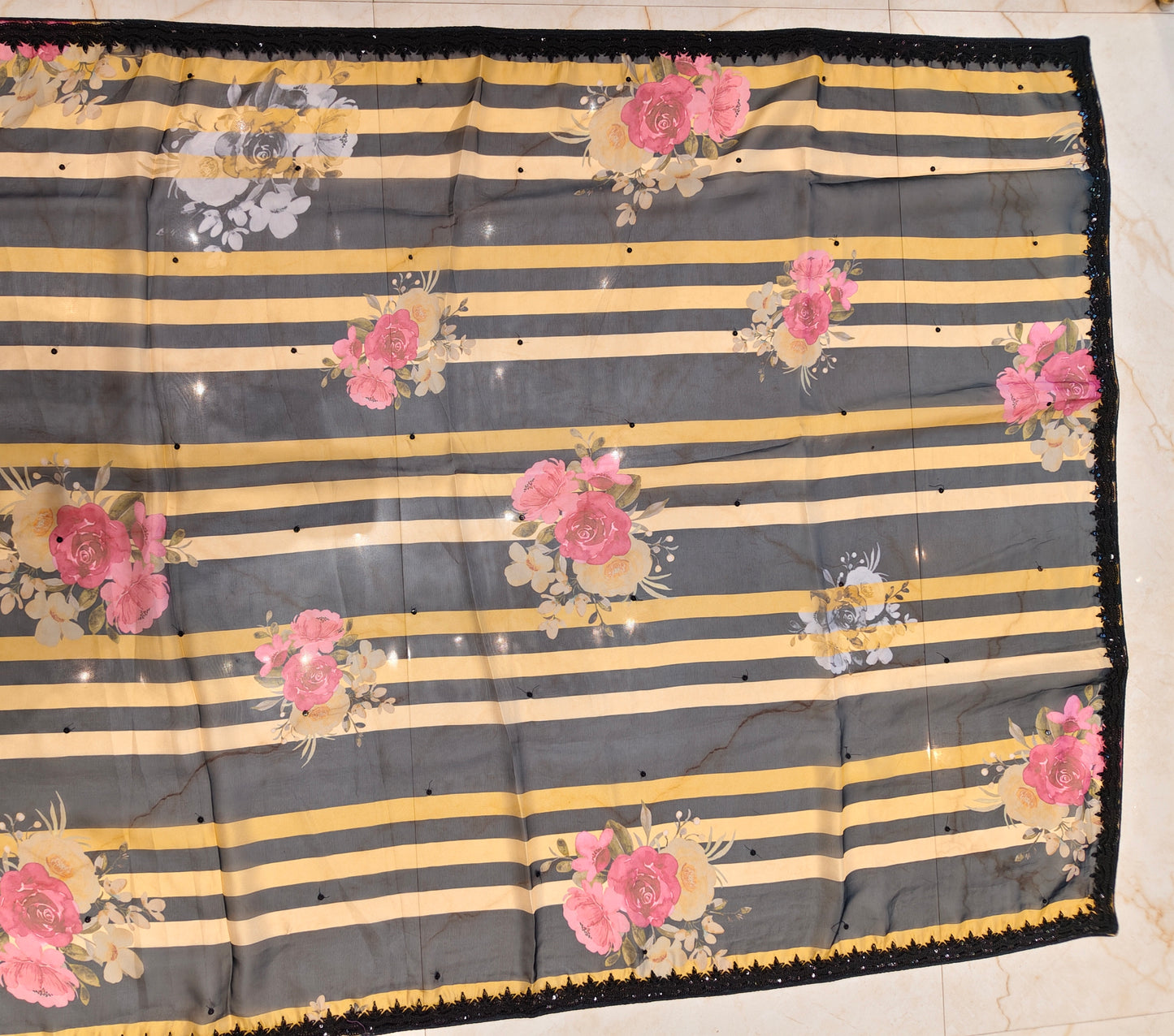 Black Floral Georgette Saree