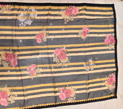 Black Floral Georgette Saree