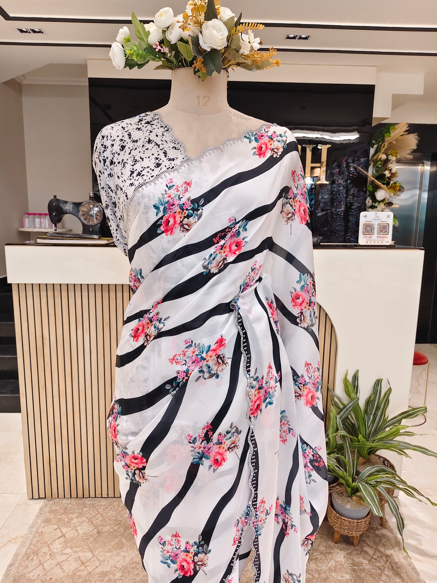 White Digital Print Saree