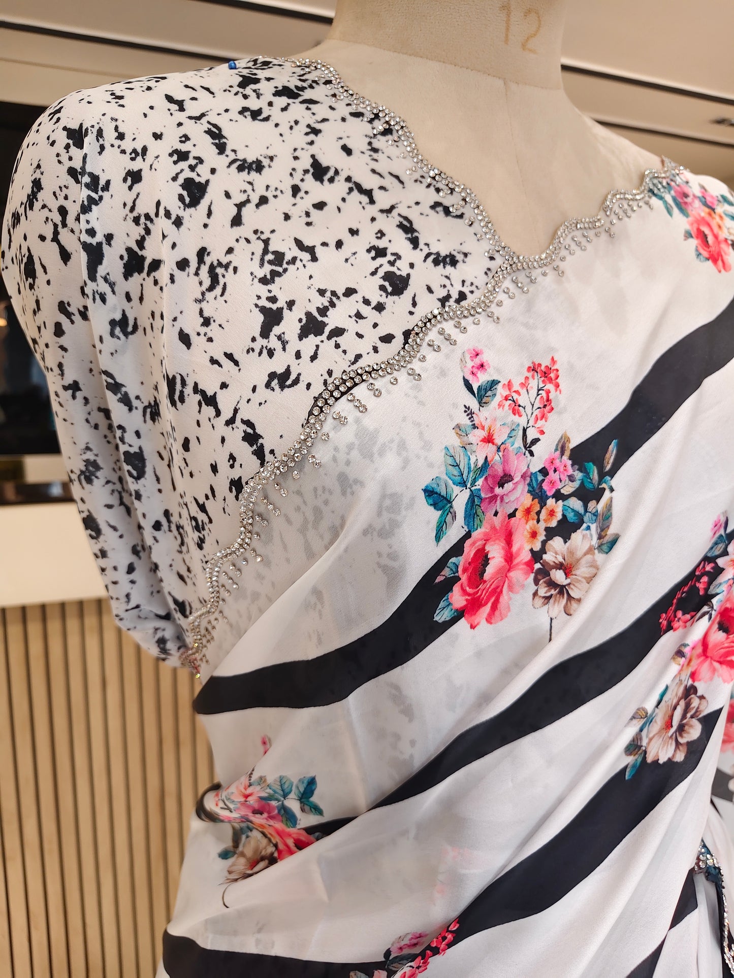 White Digital Print Saree