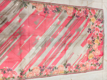 Pink Floral Organza Saree