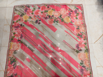 Pink Floral Organza Saree