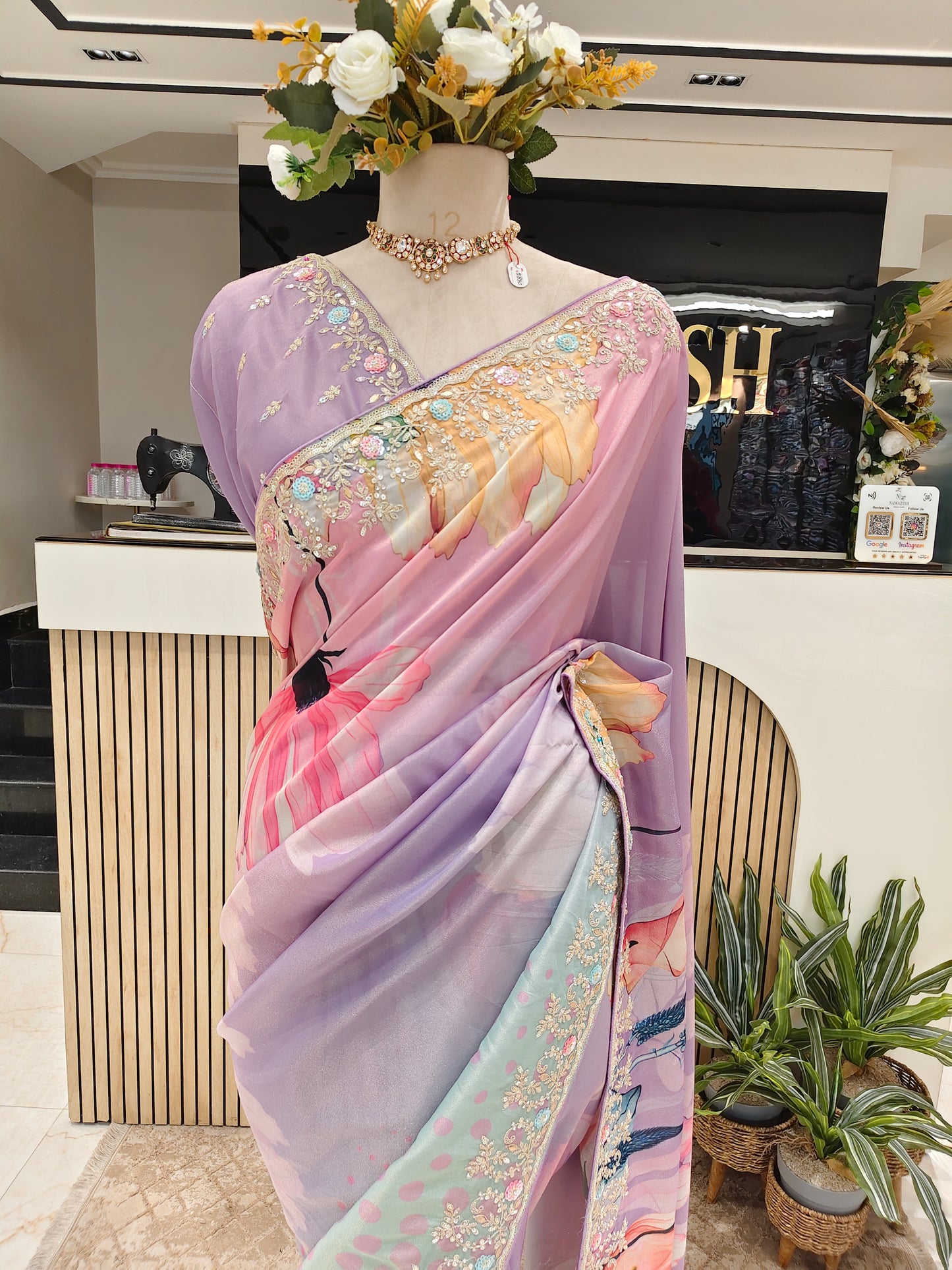Lavender Floral Tissue Saree
