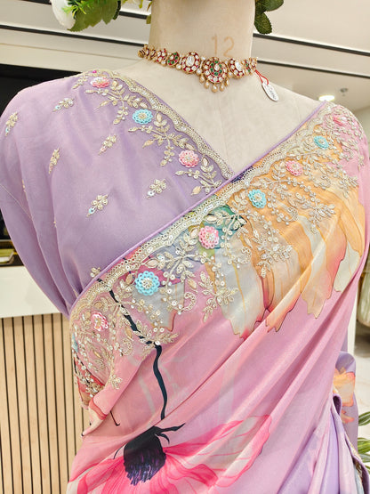 Lavender Floral Tissue Saree