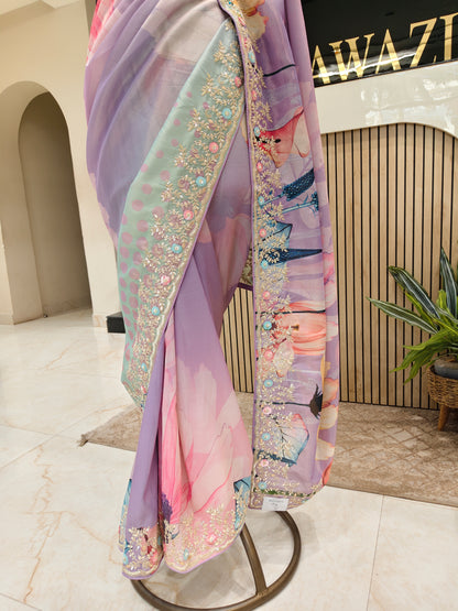 Lavender Floral Tissue Saree