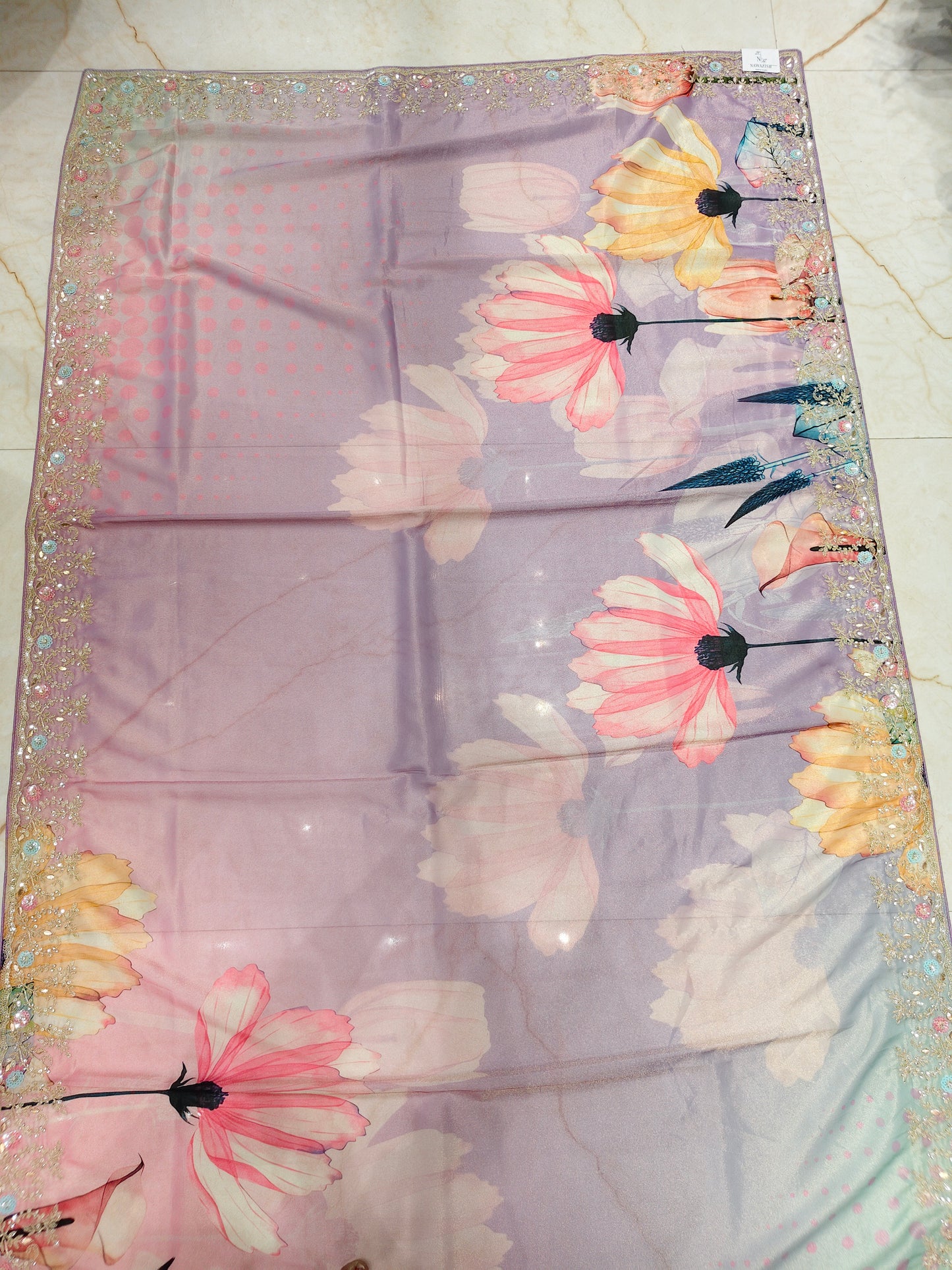 Lavender Floral Tissue Saree