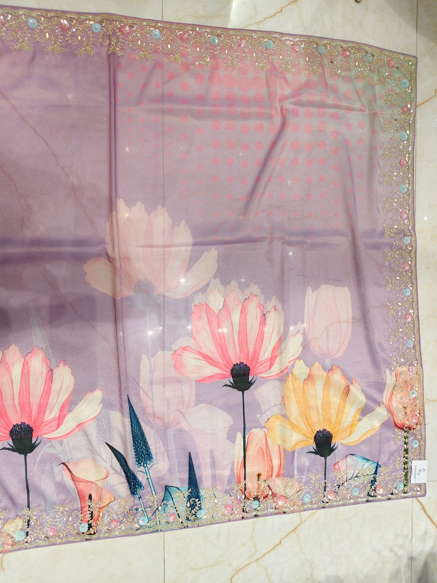 Lavender Floral Tissue Saree