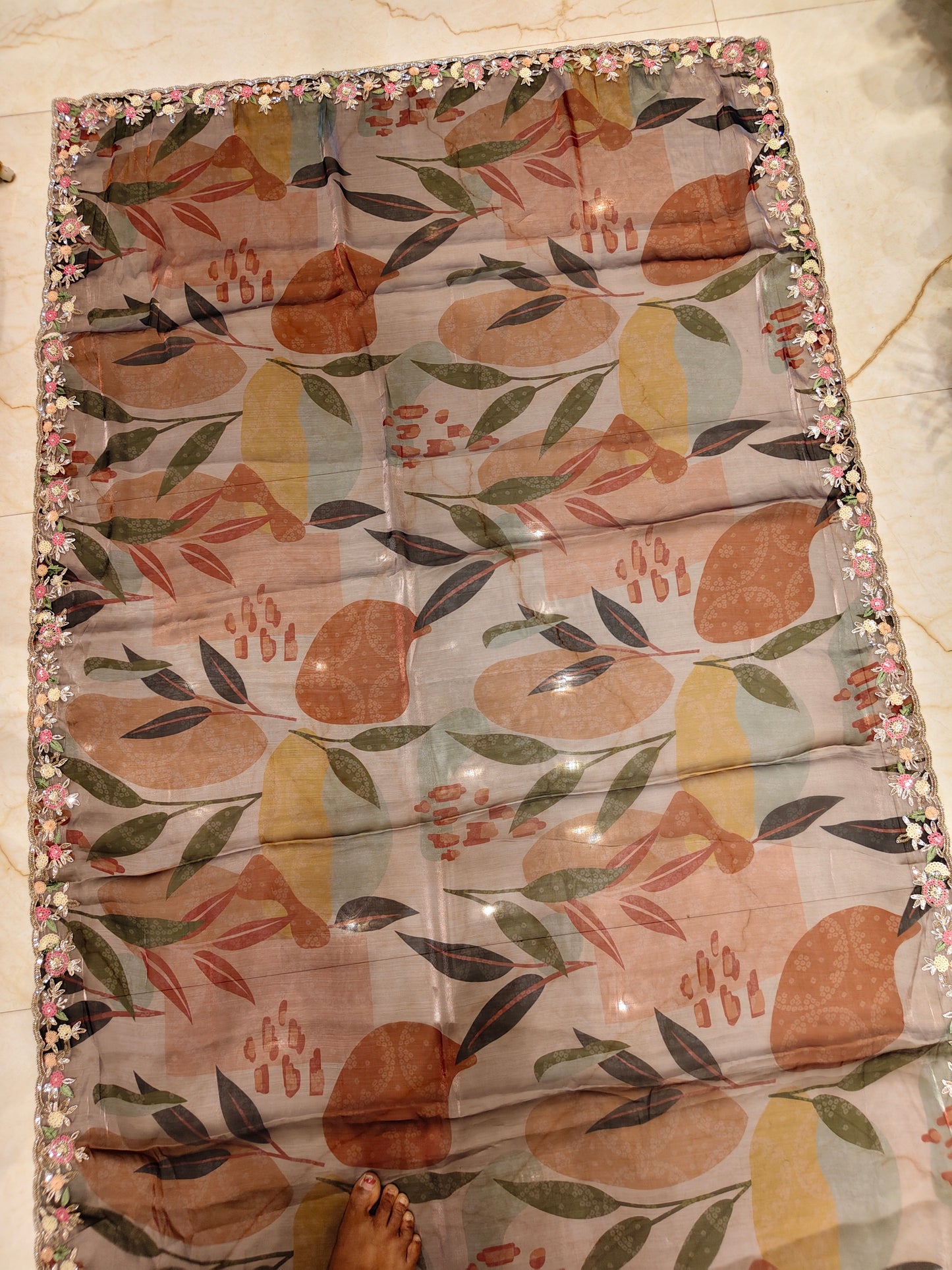 Grey Floral Tissue Saree