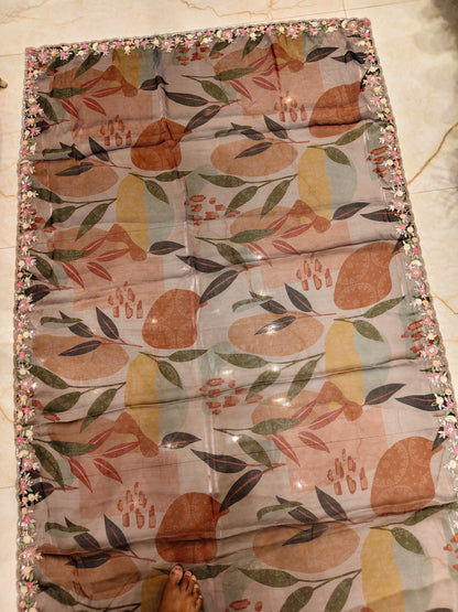 Grey Floral Tissue Saree