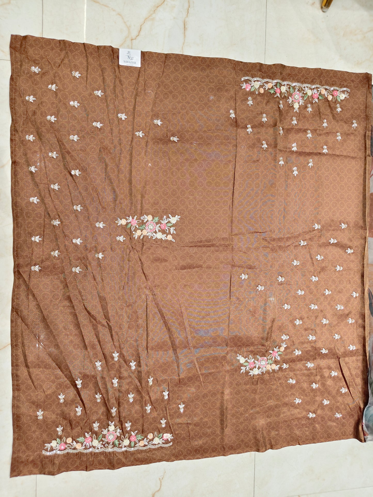 Grey Floral Tissue Saree