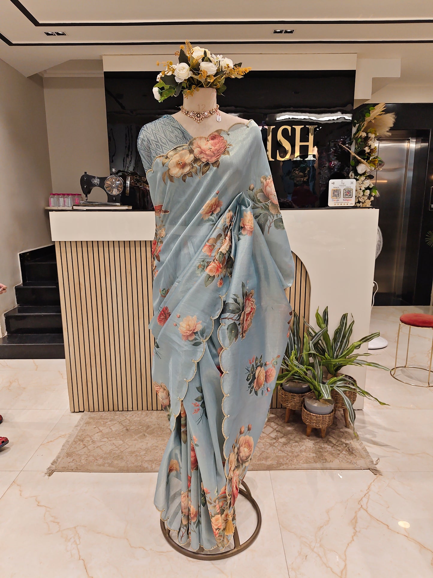Powder Blue Motif Saree