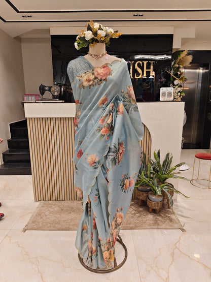 Powder Blue Motif Saree