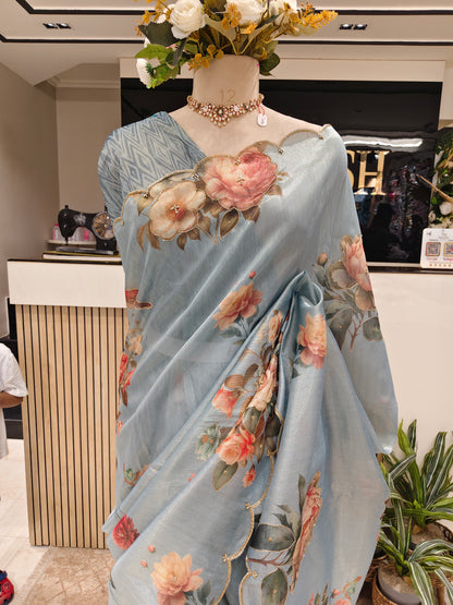 Powder Blue Motif Saree