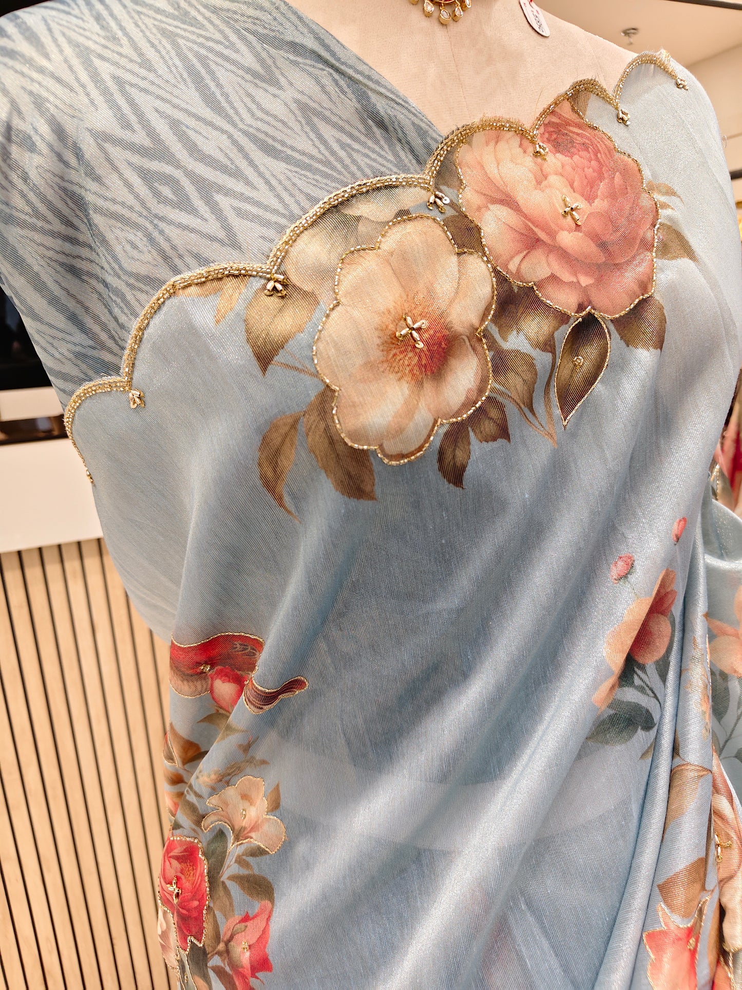 Powder Blue Motif Saree