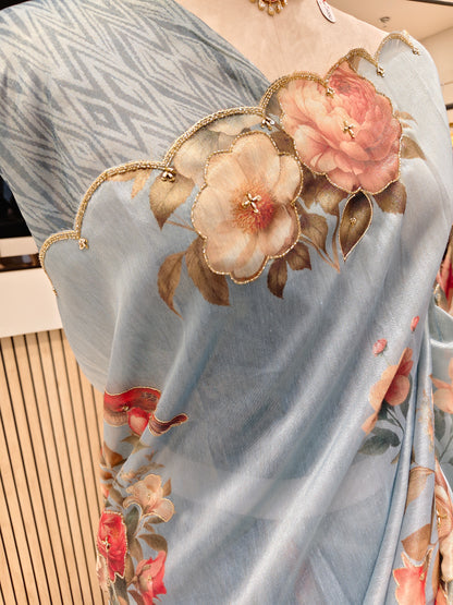 Powder Blue Motif Saree