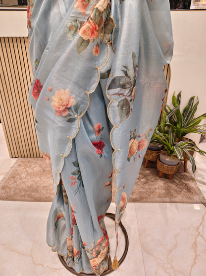 Powder Blue Motif Saree