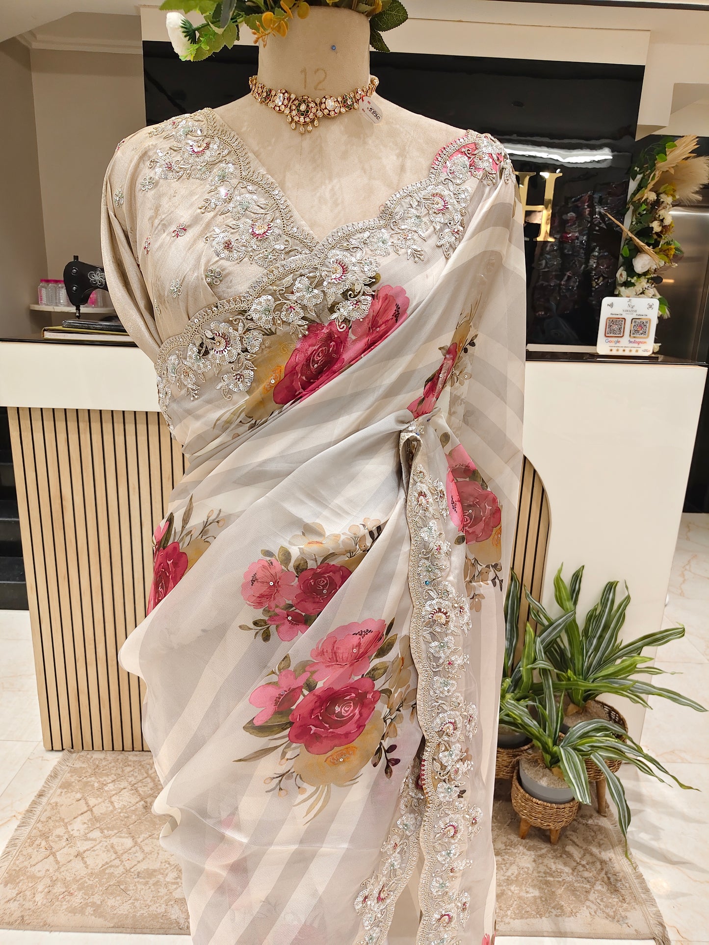 Beige Dori Work Saree