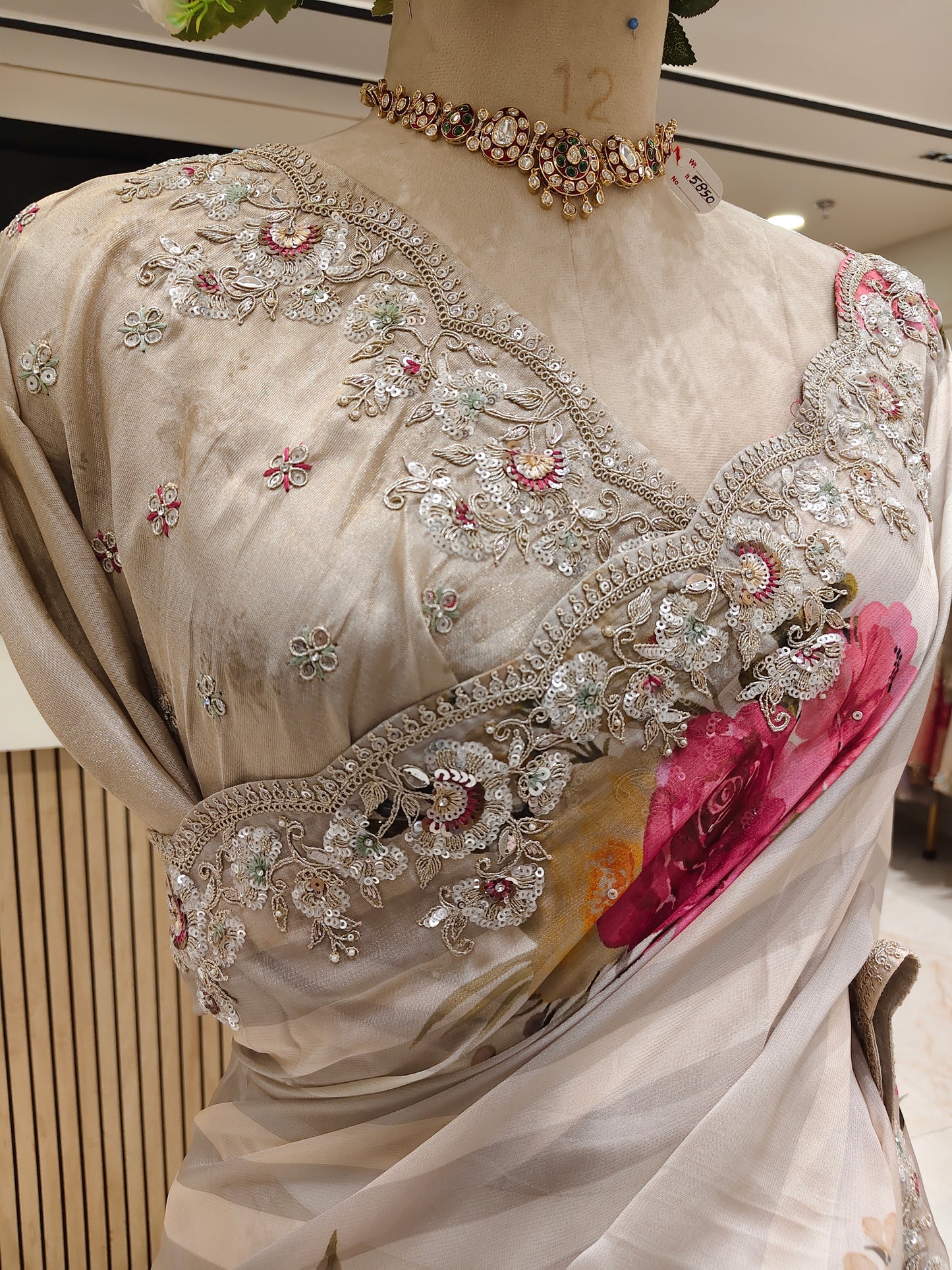 Beige Dori Work Saree