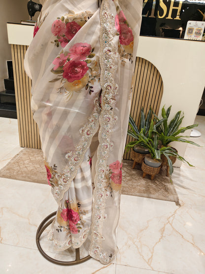 Beige Dori Work Saree