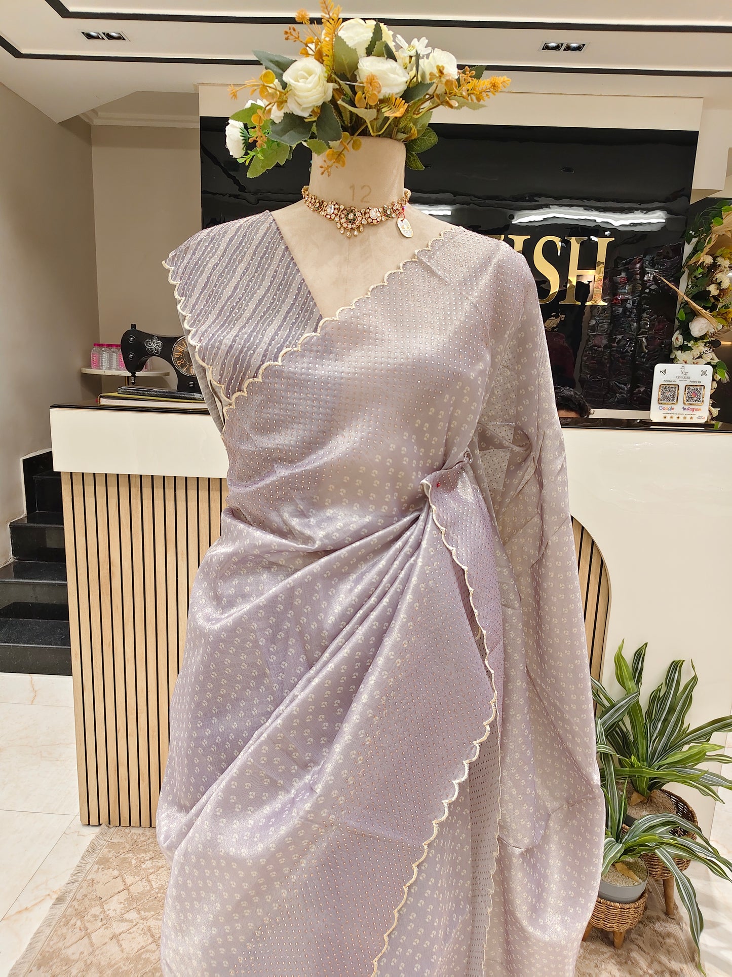 Lavender Stone Work Saree