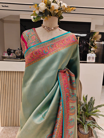 Teal Blue Tissue Saree