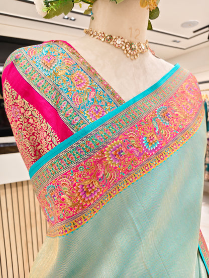 Teal Blue Tissue Saree