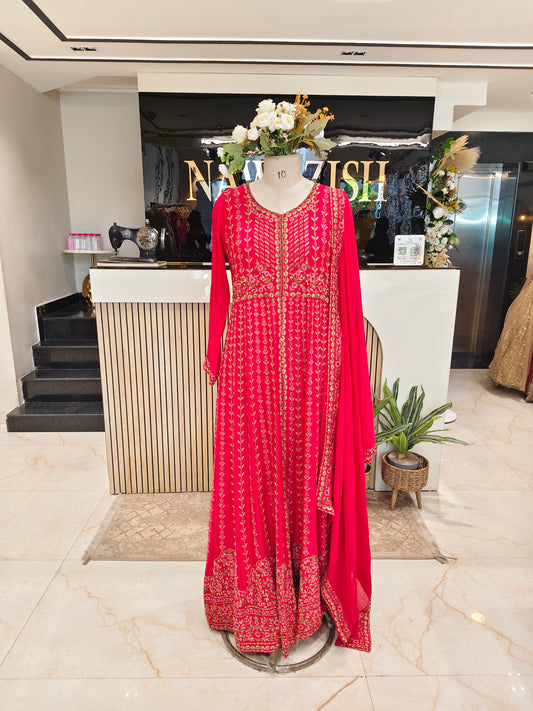 Red Anarkali Skirt Set