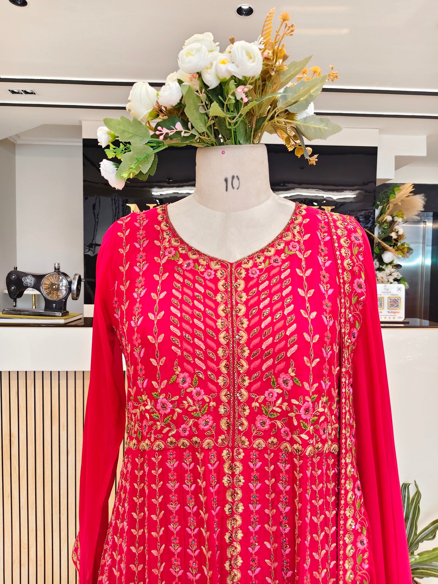 Red Anarkali Skirt Set