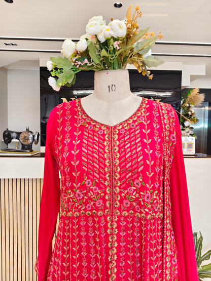 Red Anarkali Skirt Set