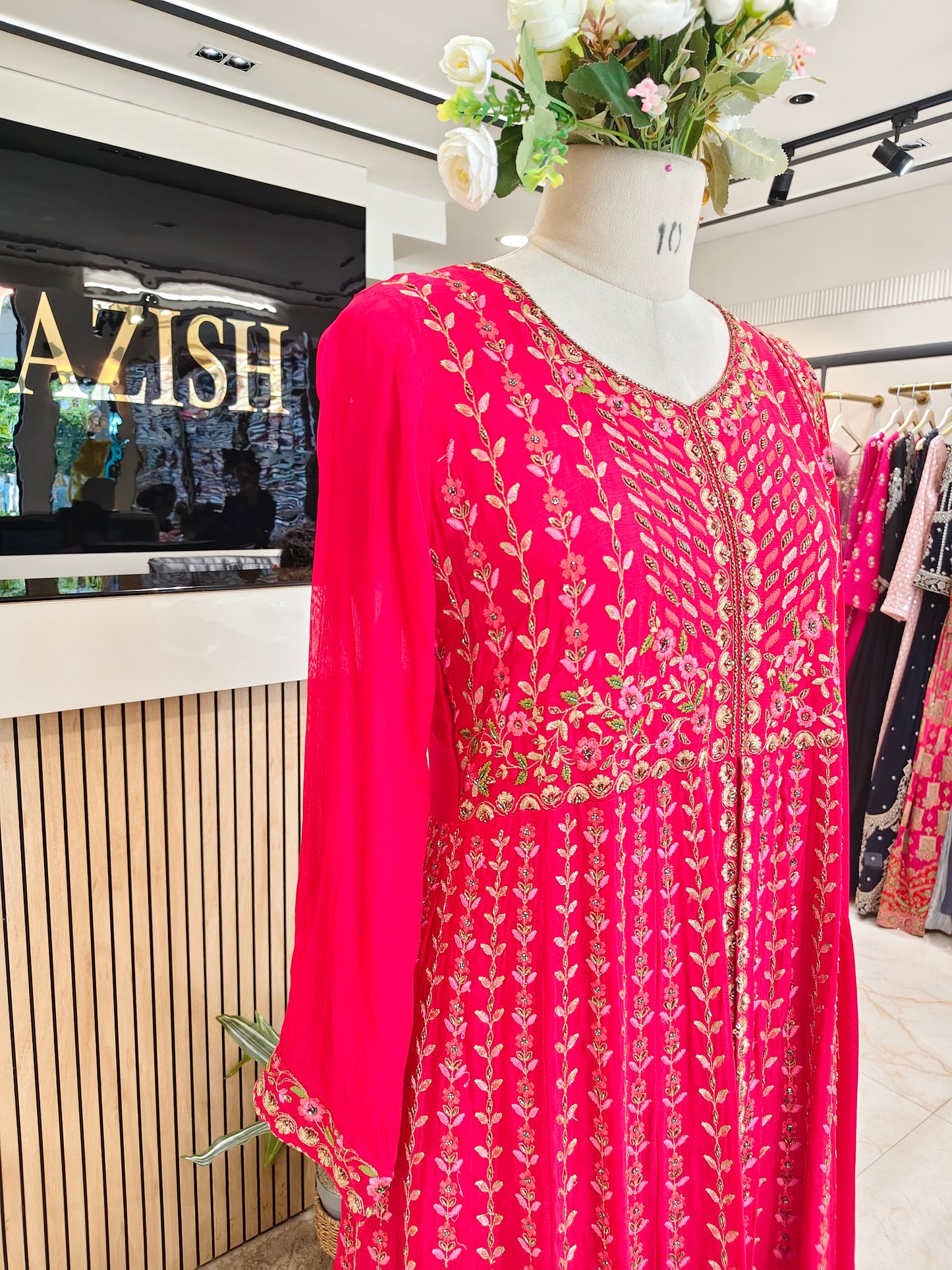 Red Anarkali Skirt Set