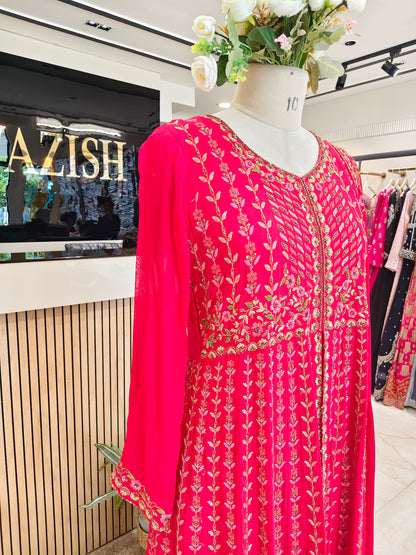 Red Anarkali Skirt Set