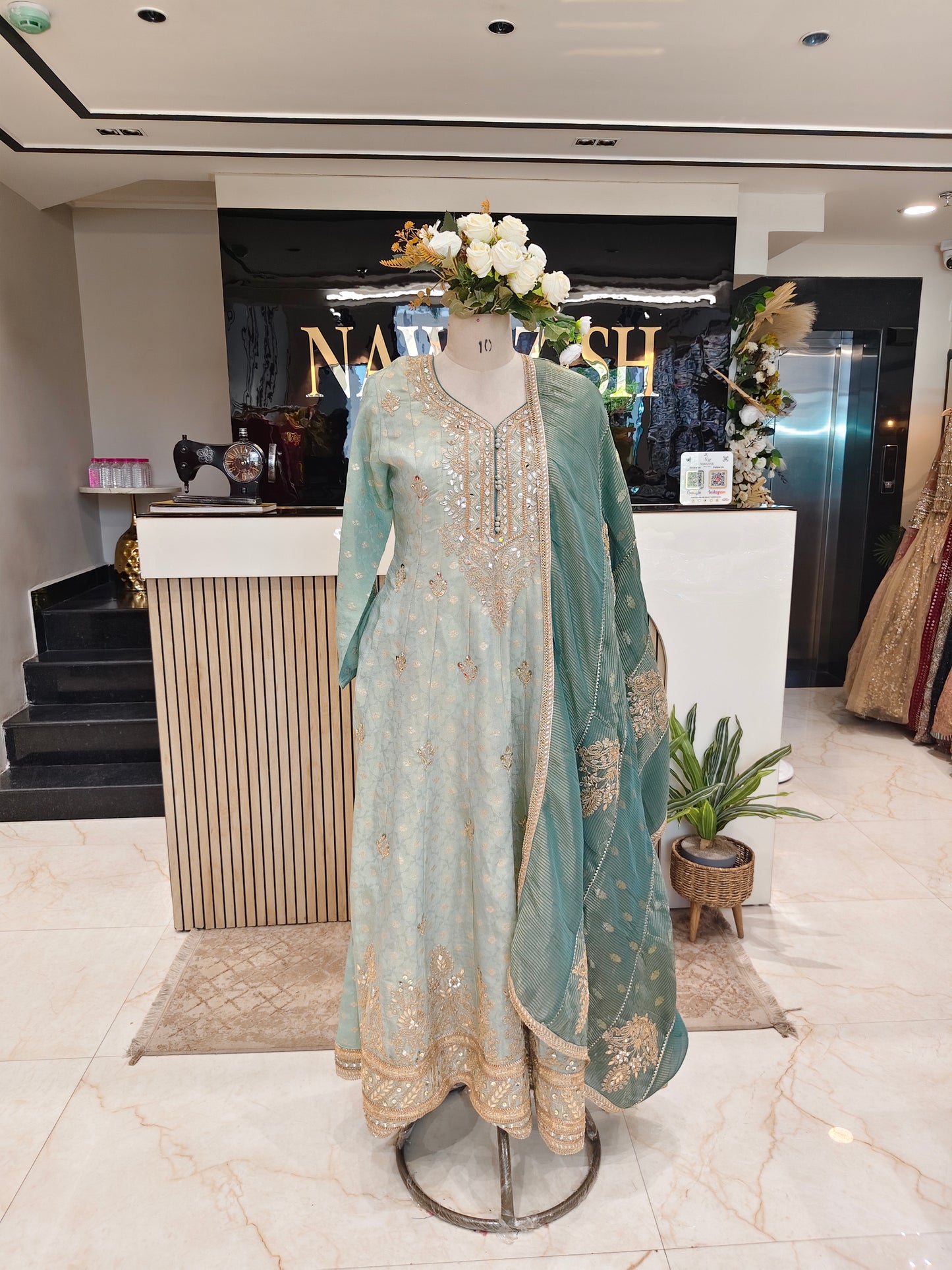 Rama Green Tissue Anarkali