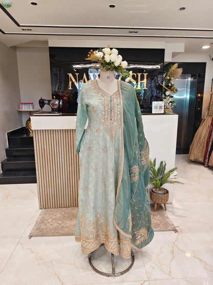 Rama Green Tissue Anarkali