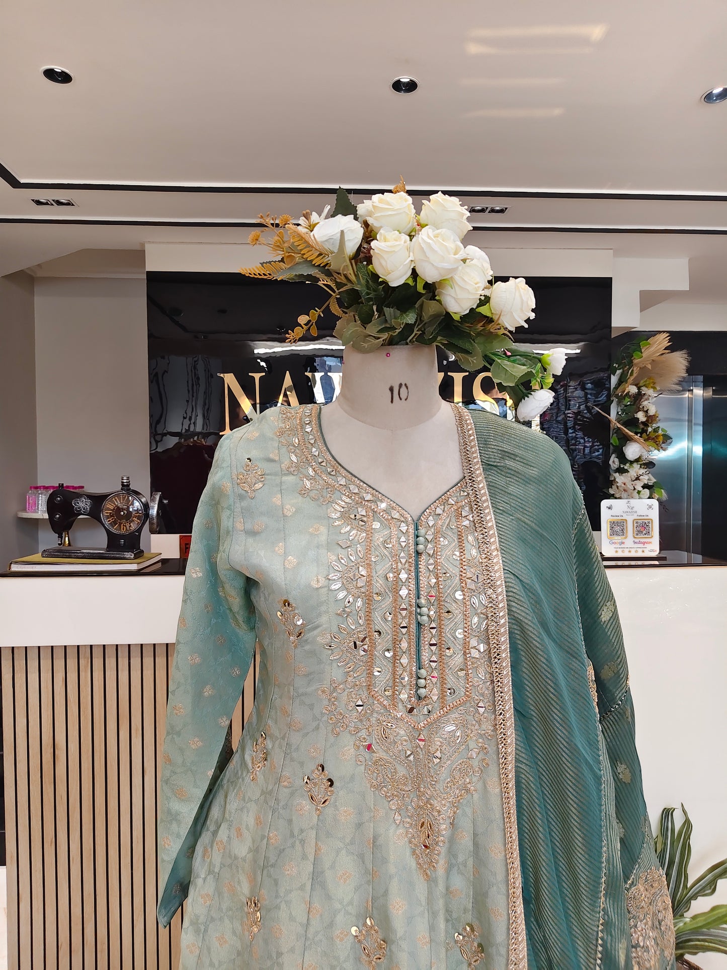Rama Green Tissue Anarkali