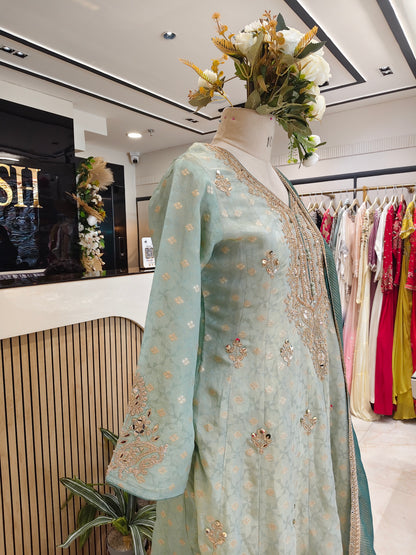 Rama Green Tissue Anarkali
