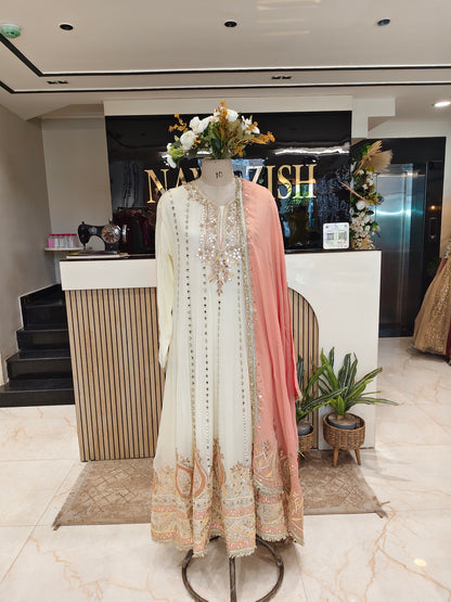Cream Peach Anarkali Set