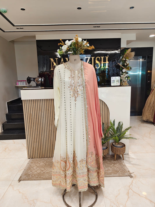 Cream Peach Anarkali Set