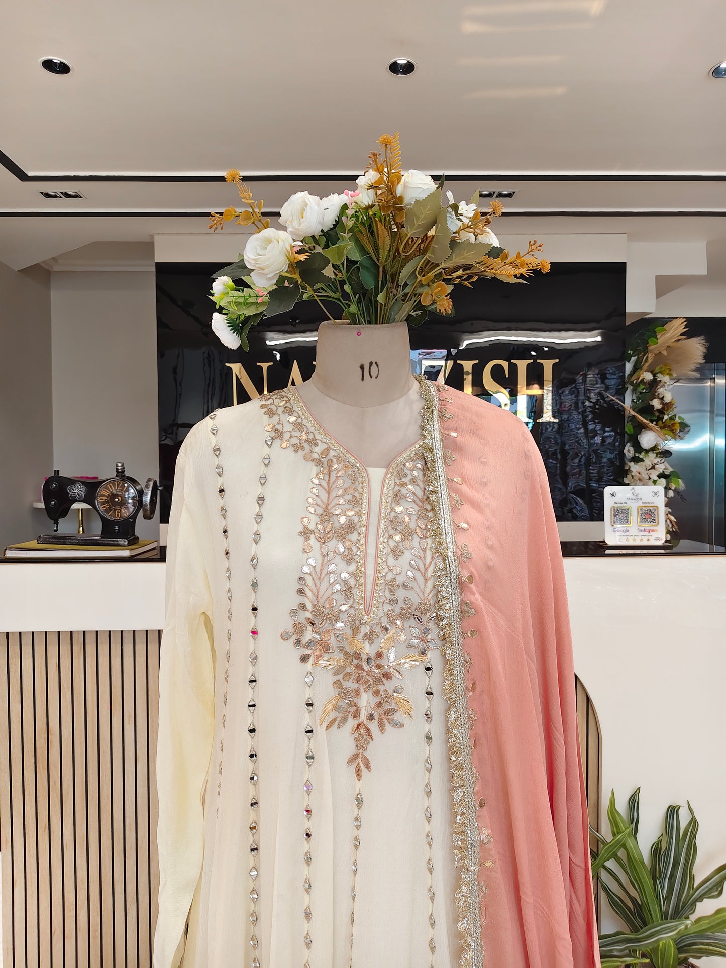 Cream Peach Anarkali Set
