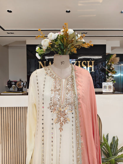 Cream Peach Anarkali Set