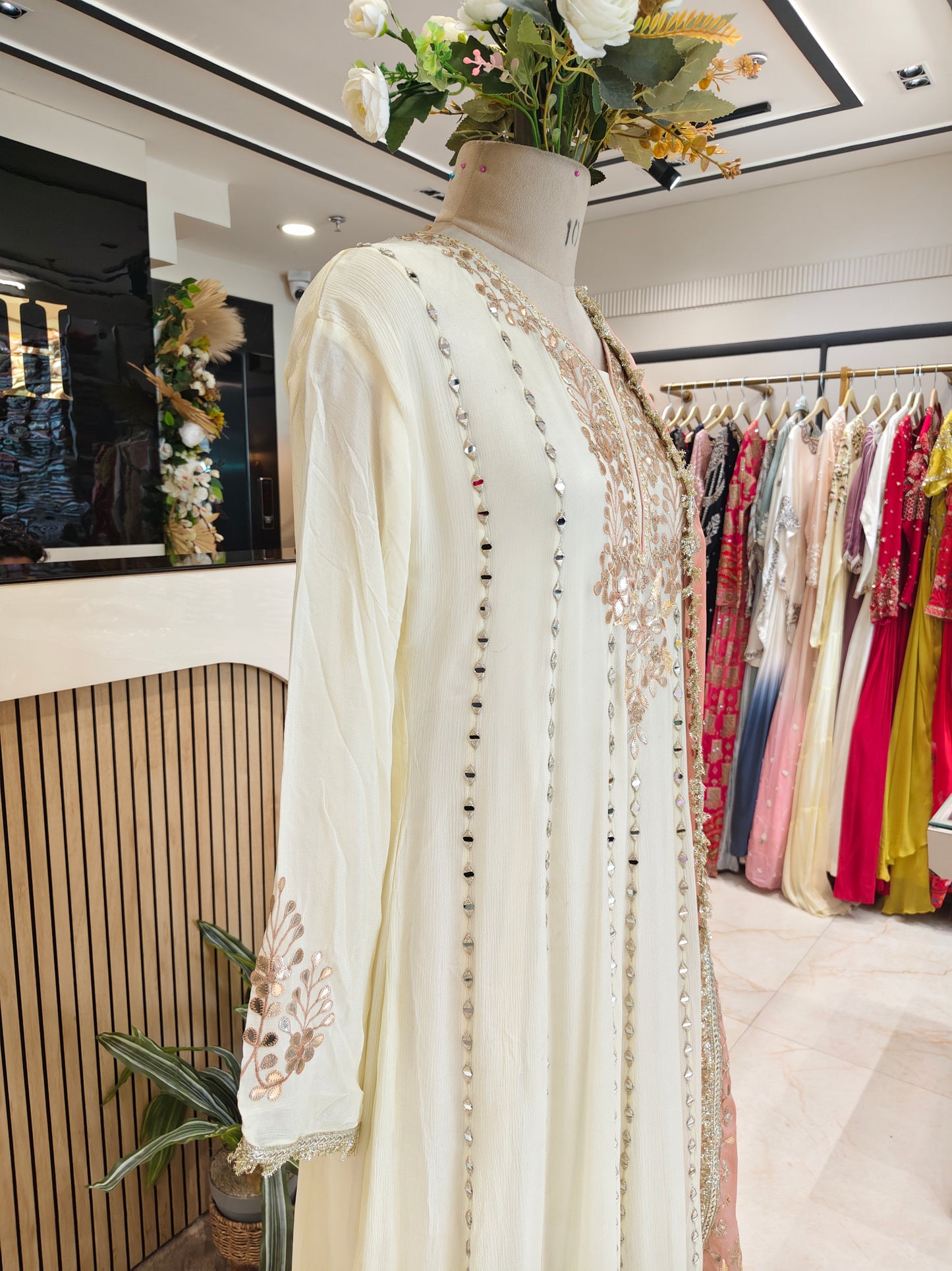 Cream Peach Anarkali Set