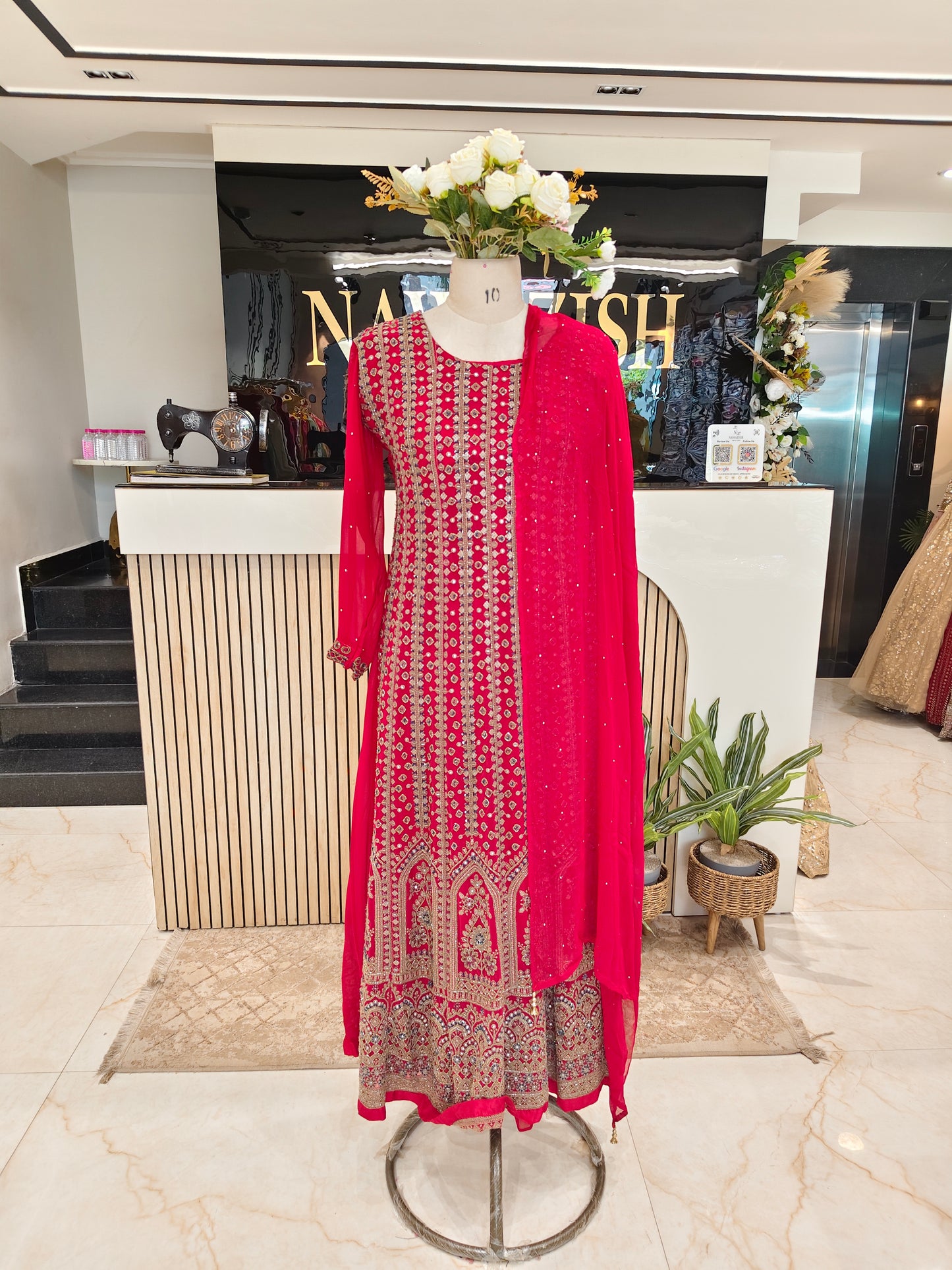 Red Anarkali Palazzo Set