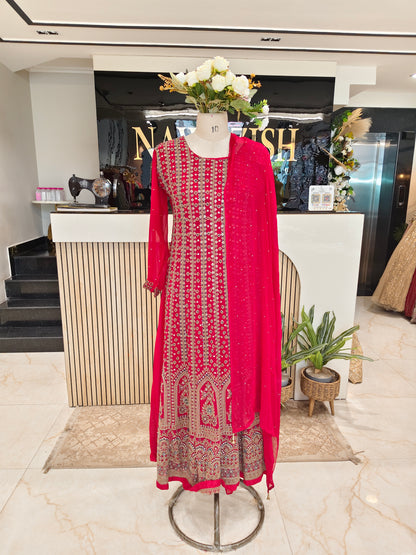Red Anarkali Palazzo Set