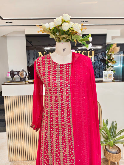 Red Anarkali Palazzo Set
