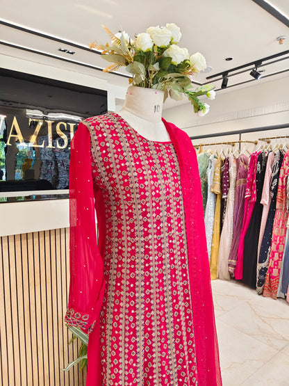 Red Anarkali Palazzo Set
