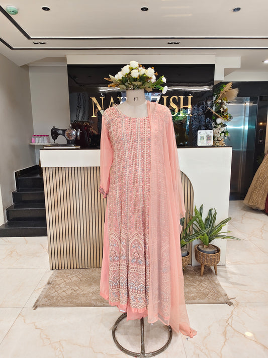 Peach Anarkali Palazzo Set