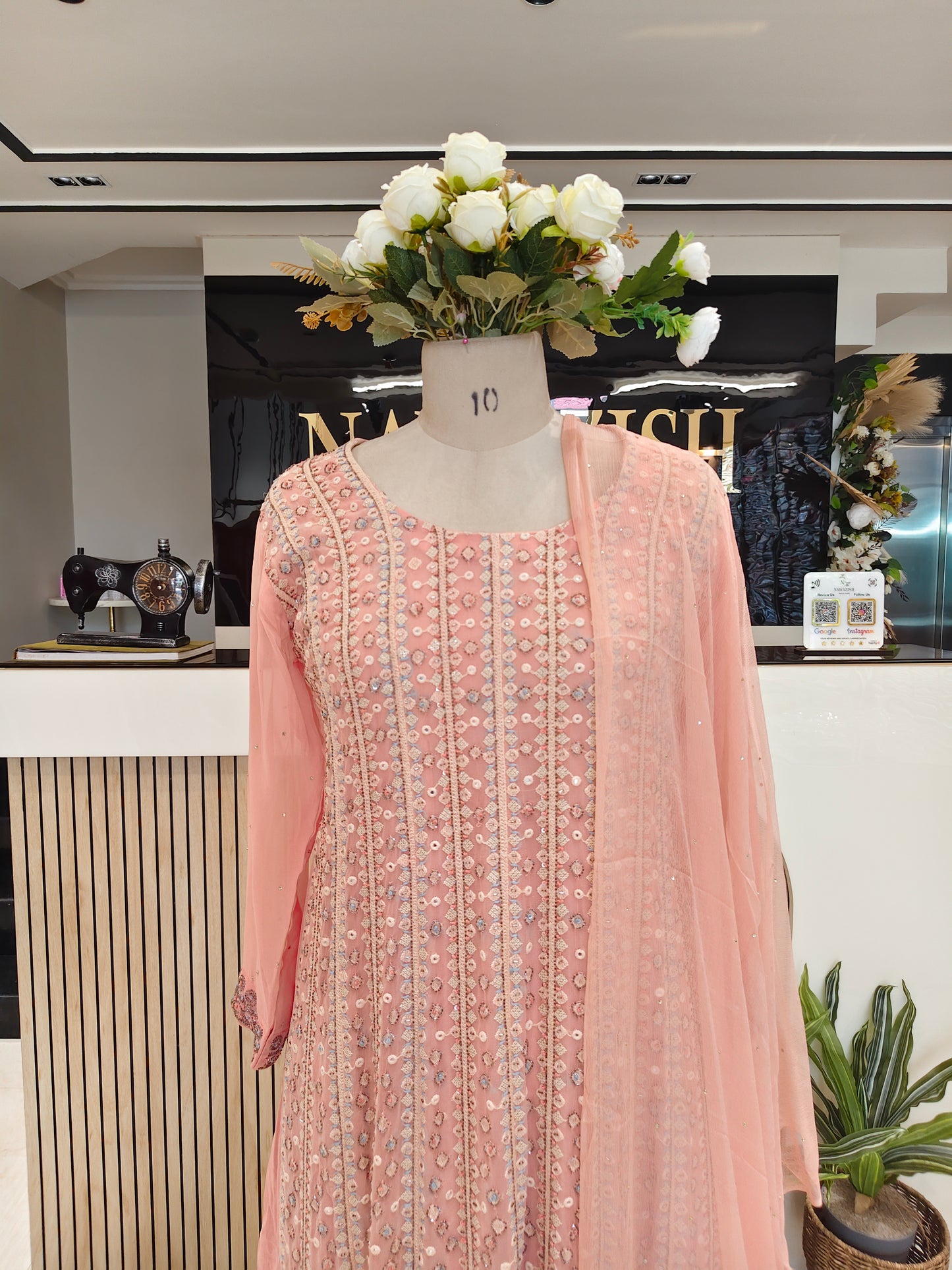 Peach Anarkali Palazzo Set