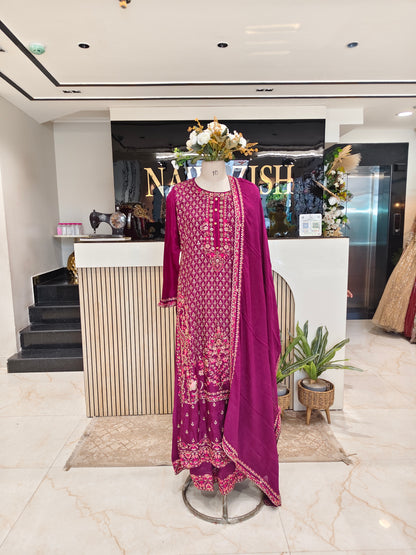 Wine Anarkali Skirt Set