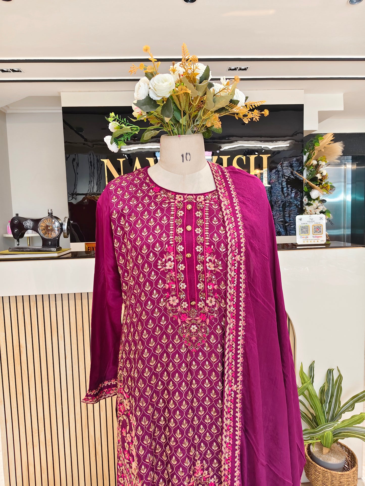 Wine Anarkali Skirt Set